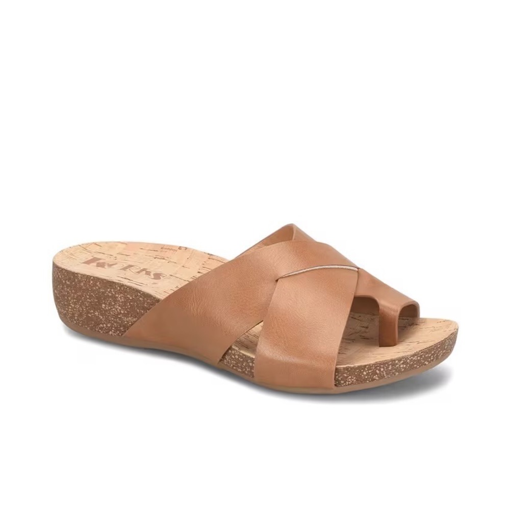 Korks Womens Tan Brown Crisscross Toe Loop Wedge Slide Sandals Size 8M KE0030016